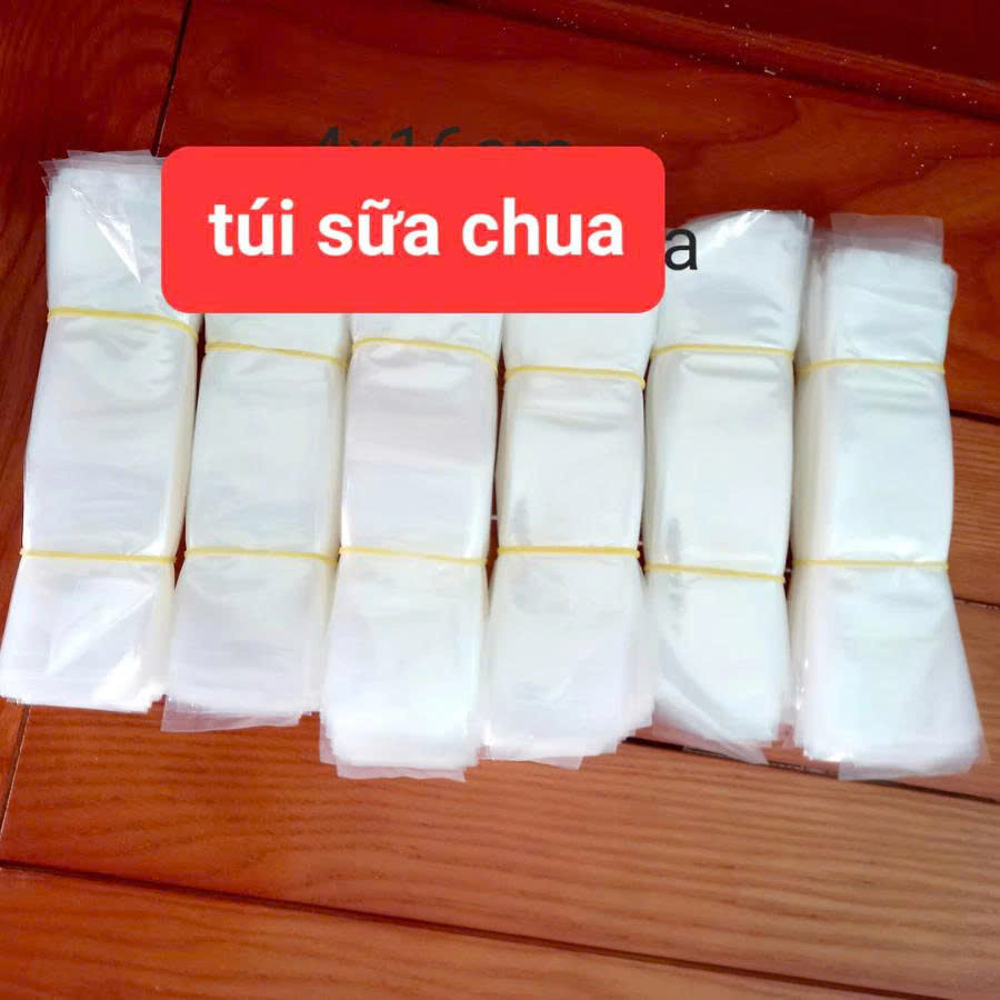 300 chiếc  túi nilon sữa chua dài 4x16, túi đựng sữa chua, bọc đựng sữa chua, bì, túi làm kem, túi n