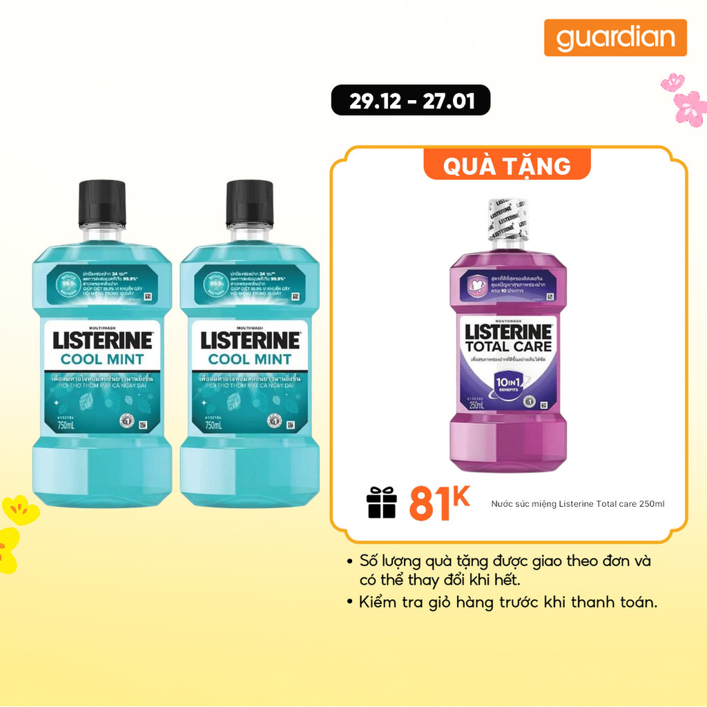Combo 2 Nước Súc Miệng Hương Bạc Hà Cool Mint Listerine 750ml/Chai