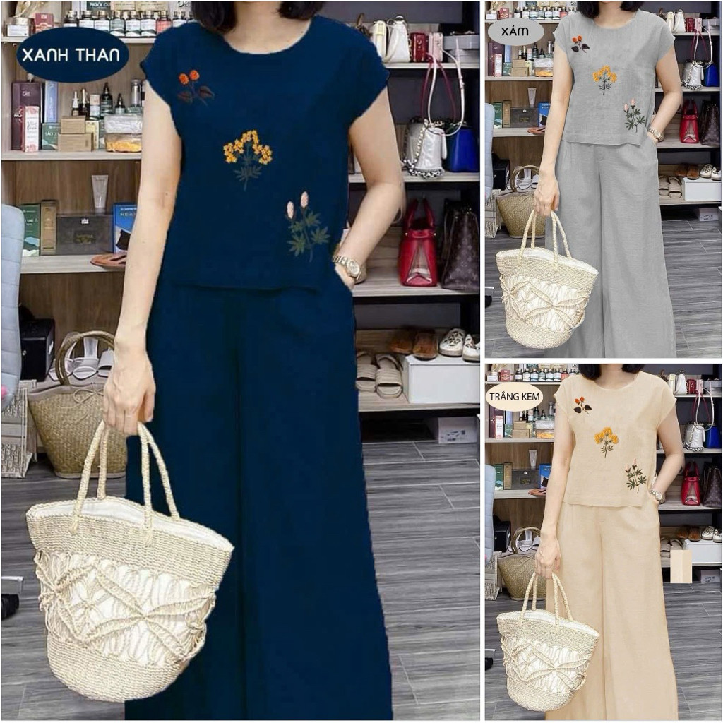 Bộ Đồ Linen Nữ In Cao Cấp – Mát, Không Nhăn, Không Xù