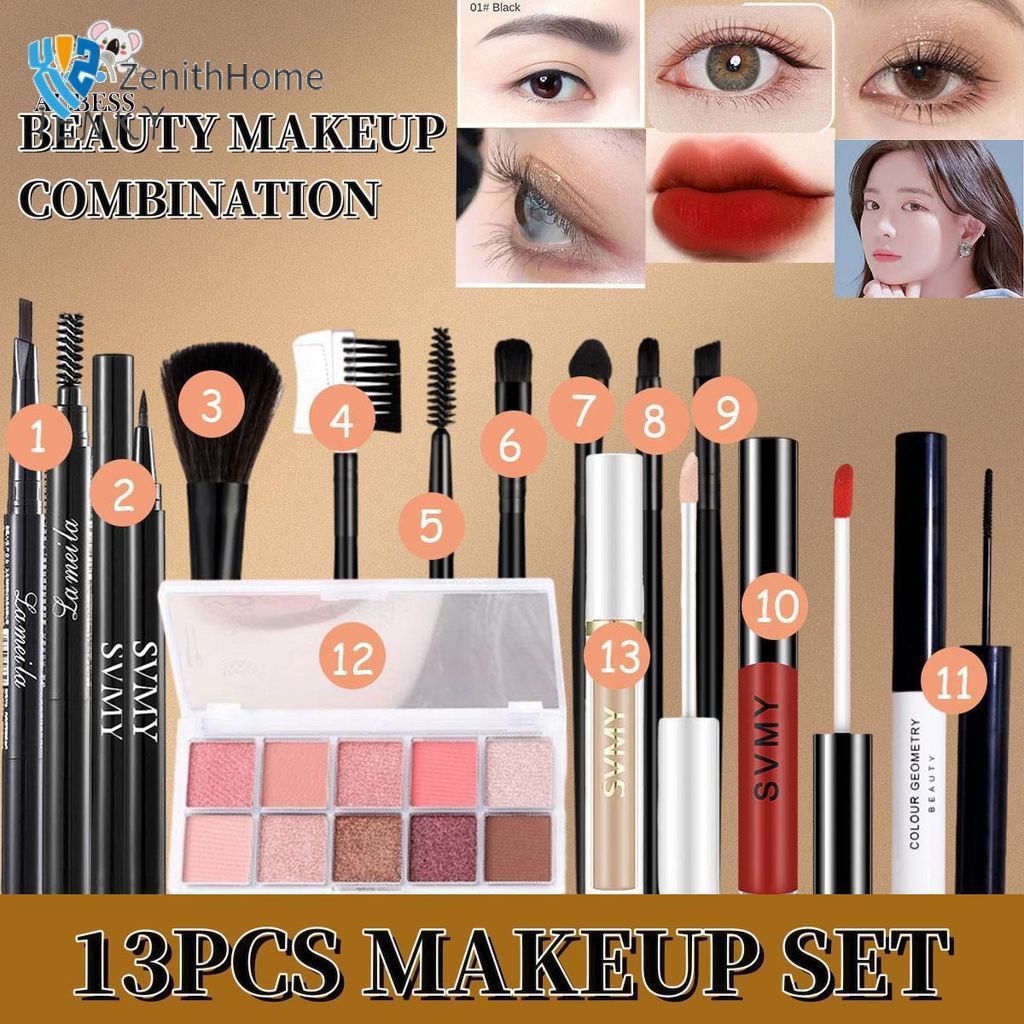 COD❤ Bộ trang điểm LAMEILA 13 món bao gồm: 10 màu phấn mắt + kem che khuyết điểm SVMY + son bóng SVM