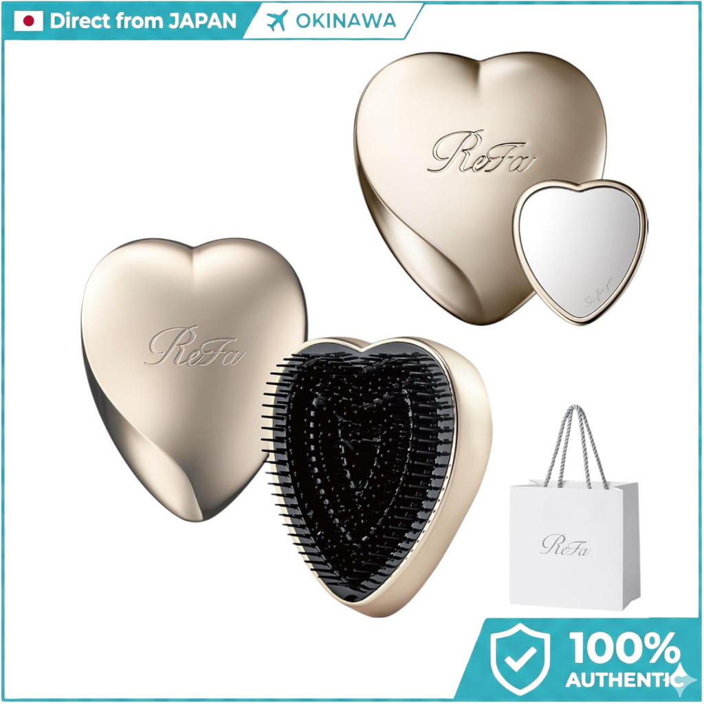 ReFa Heart Mirror Champagne Gold with Brush Set – Compact Luxury Beauty Mirror