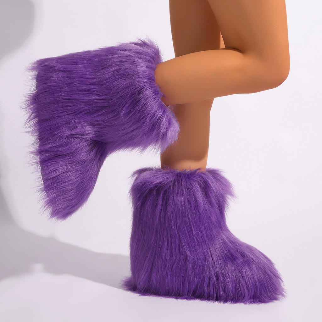 25DYM Châu Âu Mỹ Xuyên Biên Giới Giả Cáo Sang Trọng Giày Bốt Tuyết Ấm Lông Tơ y2k Hot Girl Ngoại Thư