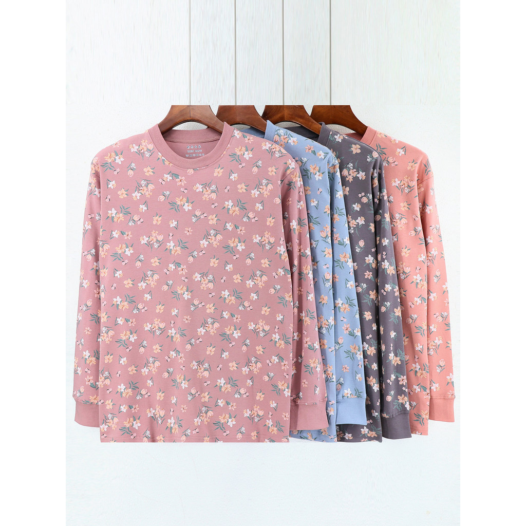 đồ bộ trung niên cho mẹ Quần áo thu đông nữ cotton thu đông size lớn áo lót cotton in hoa trung niên