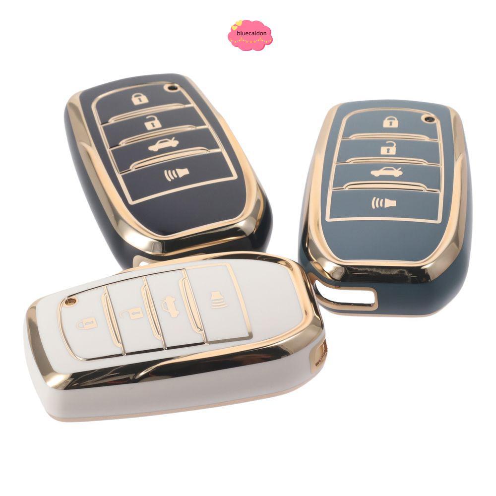 BLUECLADON Key Fob Cover cho Toyota, Gold Edge 4 nút Full Cover Key Fob, Vỏ bảo vệ chìa khóa xe TPU 