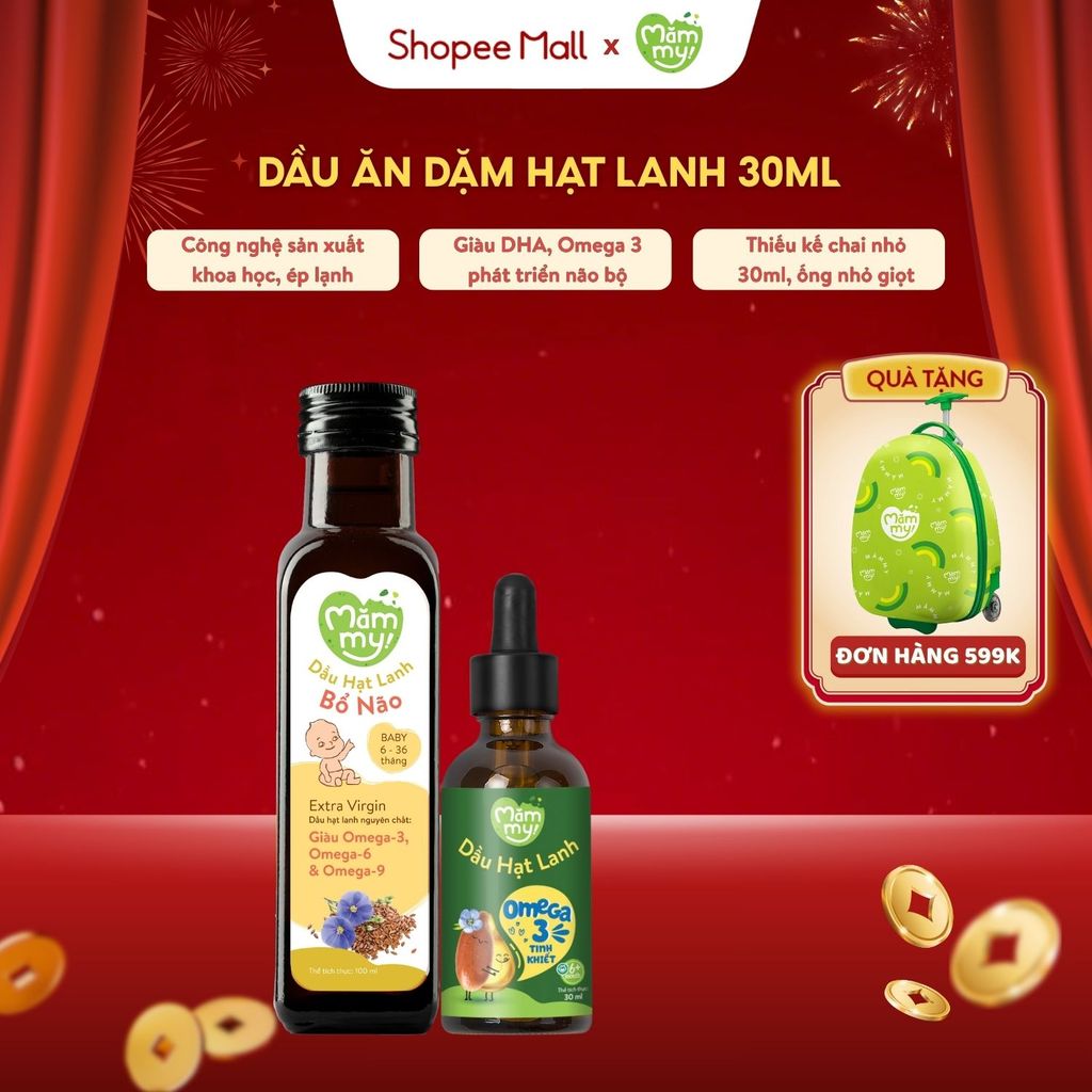 Dầu ăn dặm bổ não cho bé dầu Hạt Lanh Mămmy giàu Omega-3 cho bé từ 6 tháng - chai 30ML, 100ML