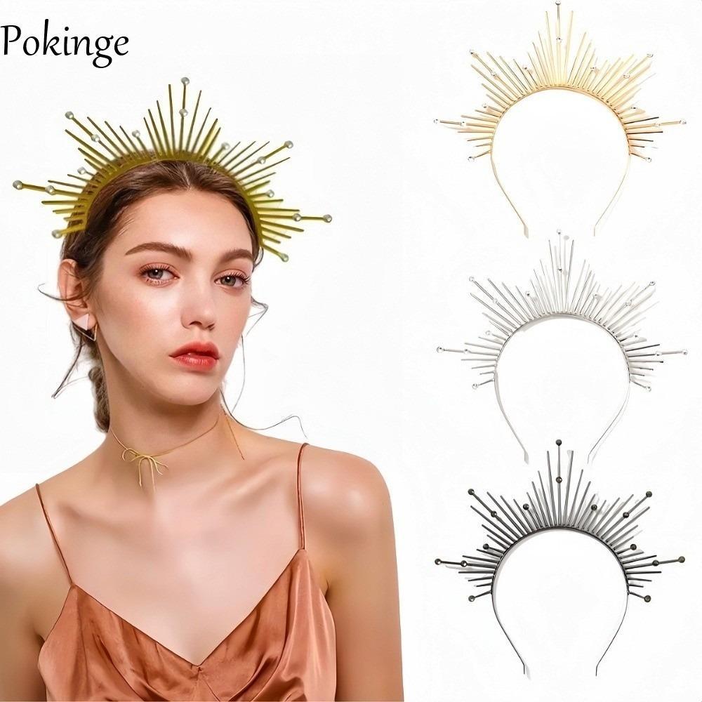 Spiked Headpiece, Lolita Màu Đen Glory Sun Crown, Nữ Phong Cách Baroque Gothic Cross Renaissance Cos