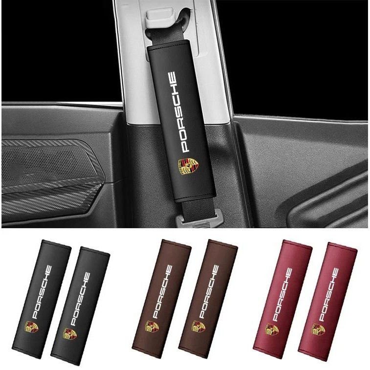 2PC Nội Thất Ô Tô Dây An Toàn Miếng Lót Da Dây An Toàn Vai Dành Cho Xe Porsche Cayenne Panamera Maca