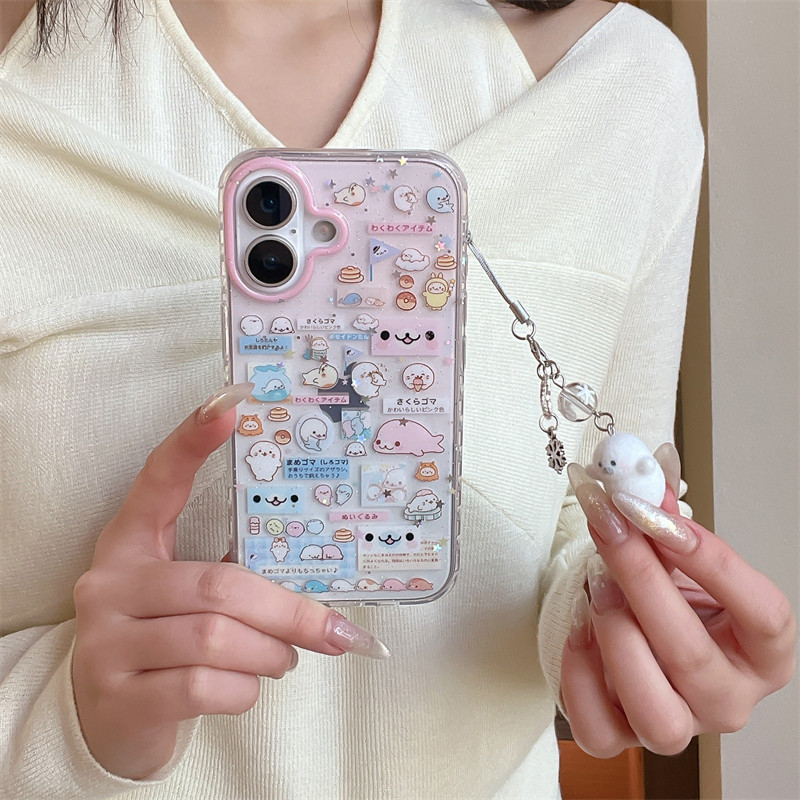 Dành Cho iPhone 17 13 14 15 16 pro max Ốp Lưng Cô Gái Dễ Thương Trái Tim Màu Hồng Bean Juice Seal Hì