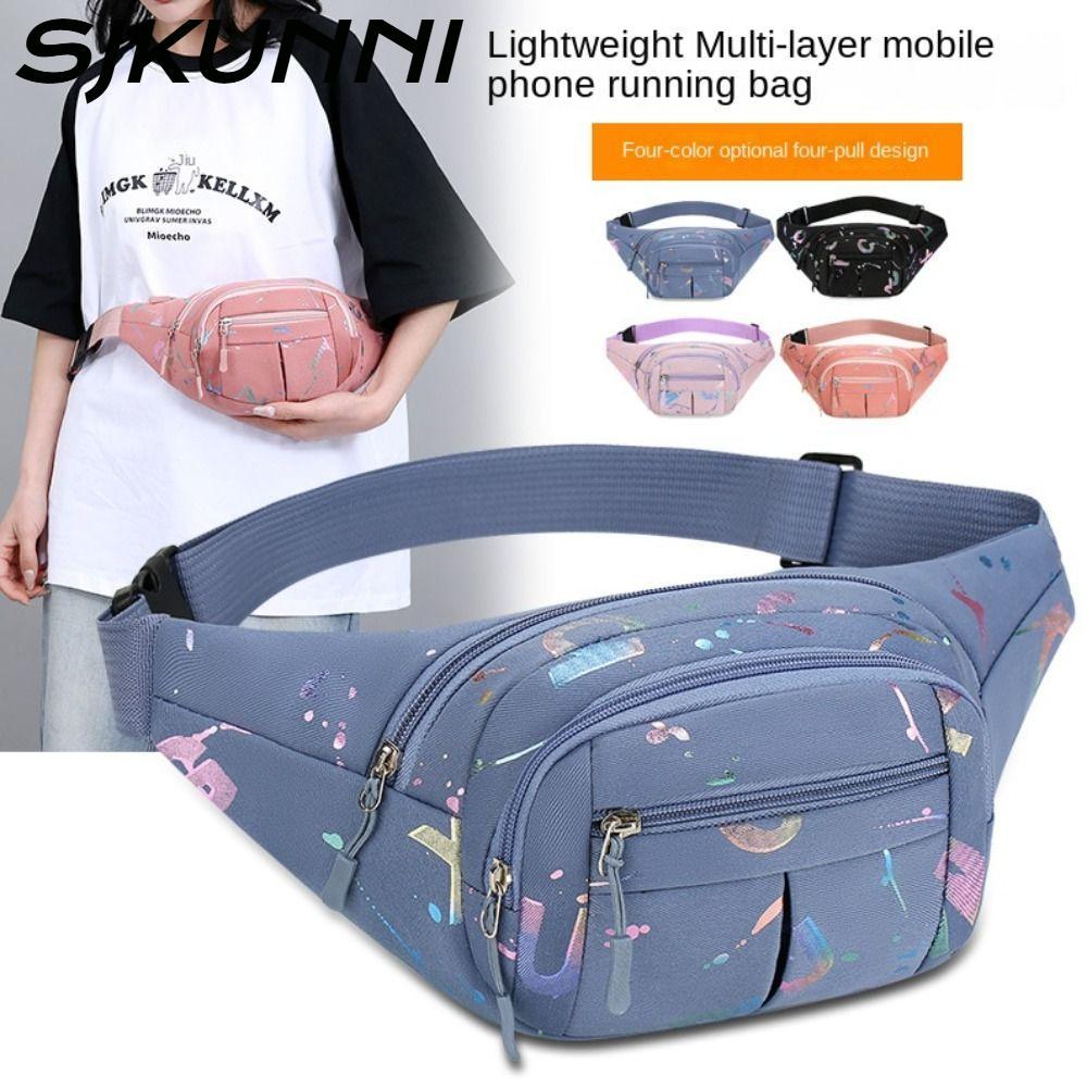 SJKUNNI Túi đeo thắt lưng thể thao nữ , Túi chạy bộ ngoài trời nhiều ngăn, Túi chạy bộ ngực dập nóng chữ cái nữ đeo chéo chống nước