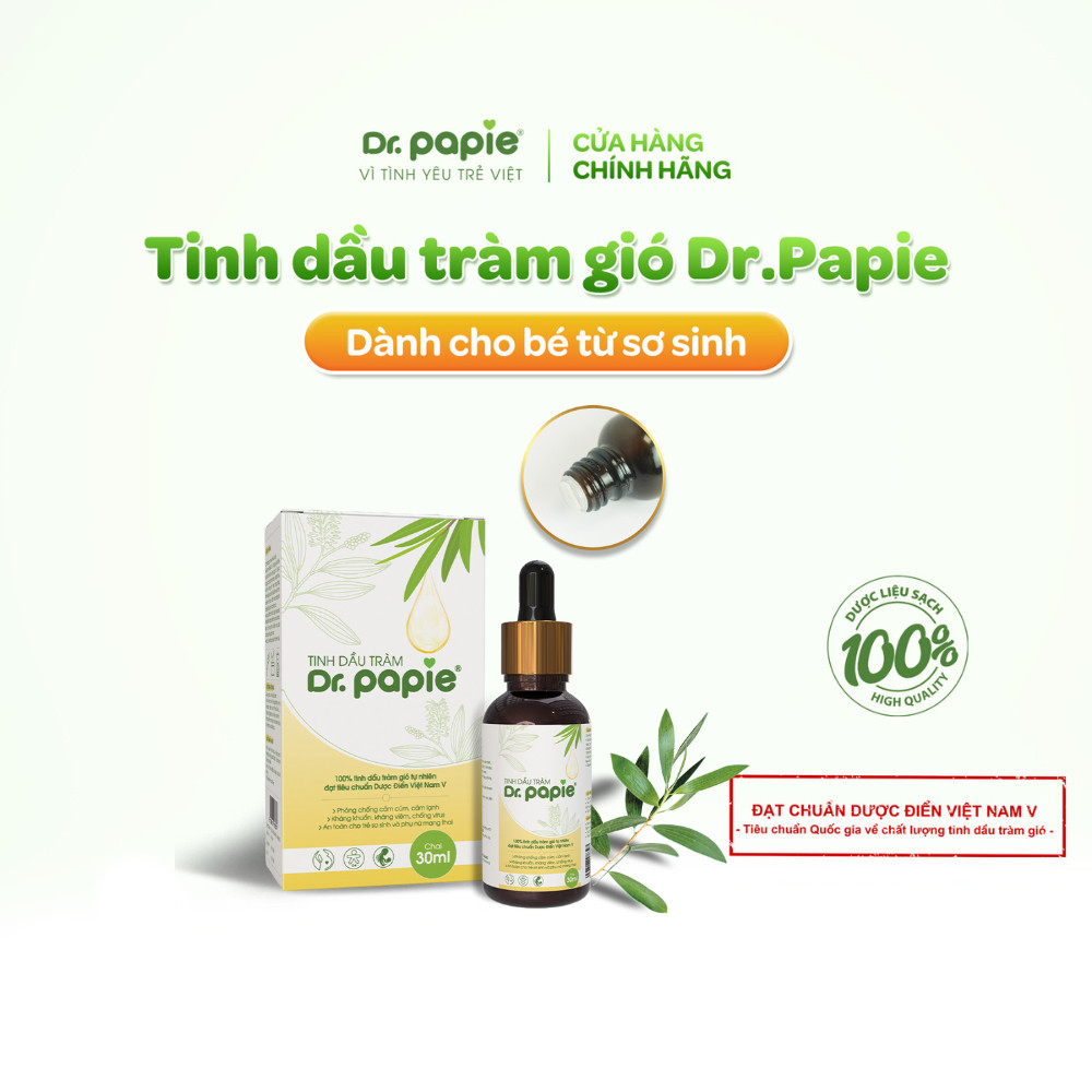Tinh dầu tràm gió Dr.Papie 100% nguyên chất phòng cảm cúm, cảm lạnh, giữ ấm cơ thể cho bé sơ sinh 30ml/chai