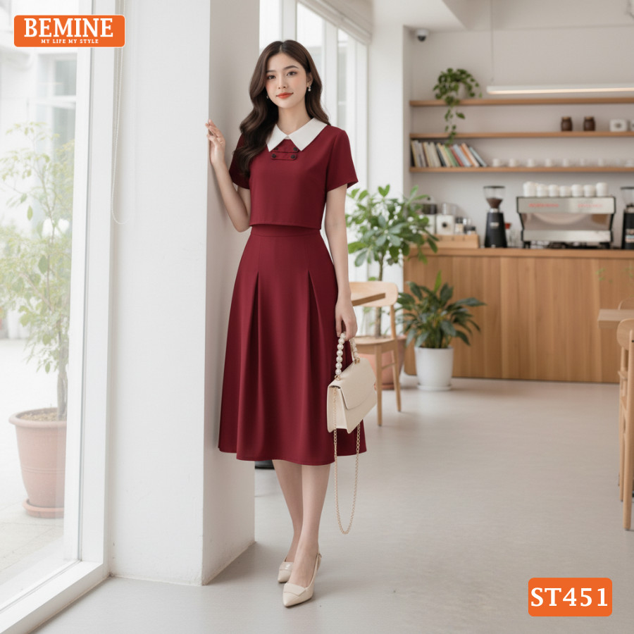 Set thiết kế BEMINE áo cổ đức kiểu croptop chân váy dài-ST451