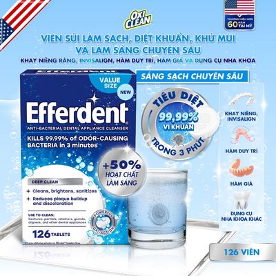 Hộp viên sủi vệ sinh làm trắng hàm duy trì và khay niềng răng Invisalign Efferdent Deep Clean Denture Cleanser