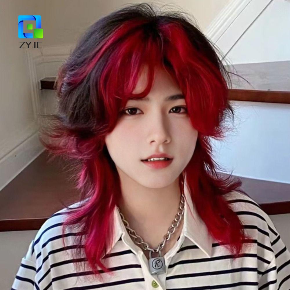 ZYJC Tóc Giả Mullet Head Layer Lông Tơ Xoăn, Màu Đỏ Chống Nhiệt Cao, Phù Hợp Cosplay và Hàng Ngày