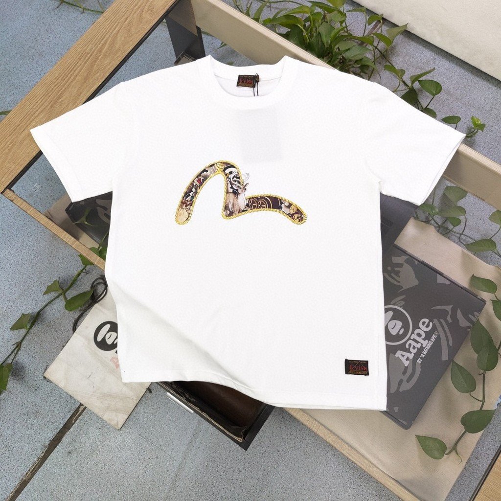 Evisu và Fushen - Áo Thun Ngắn Tay Raglan Nam, Cổ Tròn