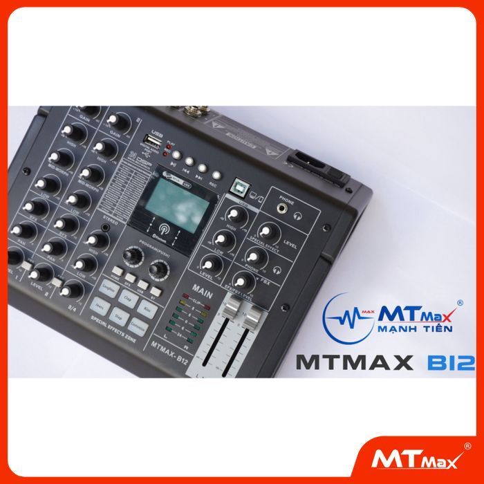 [ Tặng dây ] Bàn Trộn Âm Thanh Mixer MTMax B12 4 Kênh (3 Mono, 1 Stereo) 24 Hiệu Ứng Vang