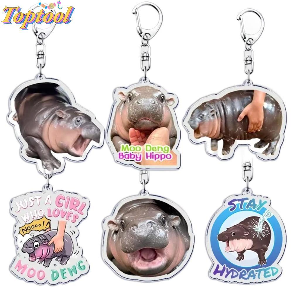 Móc khóa mặt dây chuyền TOPTOOL, MooDeng Hippopotamus Động vật hoạt hình Baby Hippo Móc khóa, Túi dễ