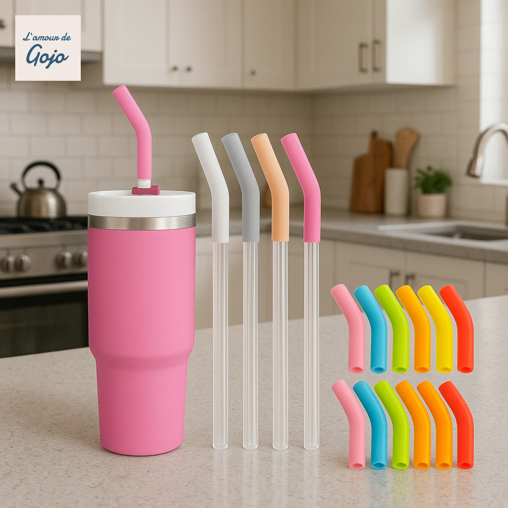 GOJO 12 Chiếc Ống Hút Topper, Silicone Có Thể Tái Sử Dụng Ống Hút Kim Loại Đầu Bao, Phụ Kiện Cốc Ống