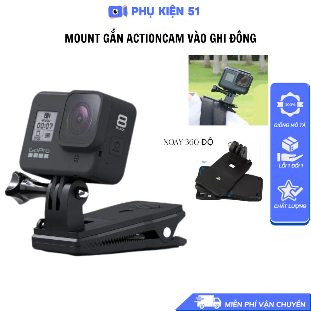 Kẹp đa năng đai ba lô xoay 360 độ cho Gopro Actioncam