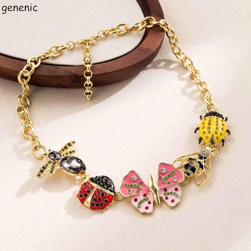 GENENIC Trang sức nam nữ: Vòng cổ & bông tai mặt dây chuyền hoa côn trùng style boho vintage