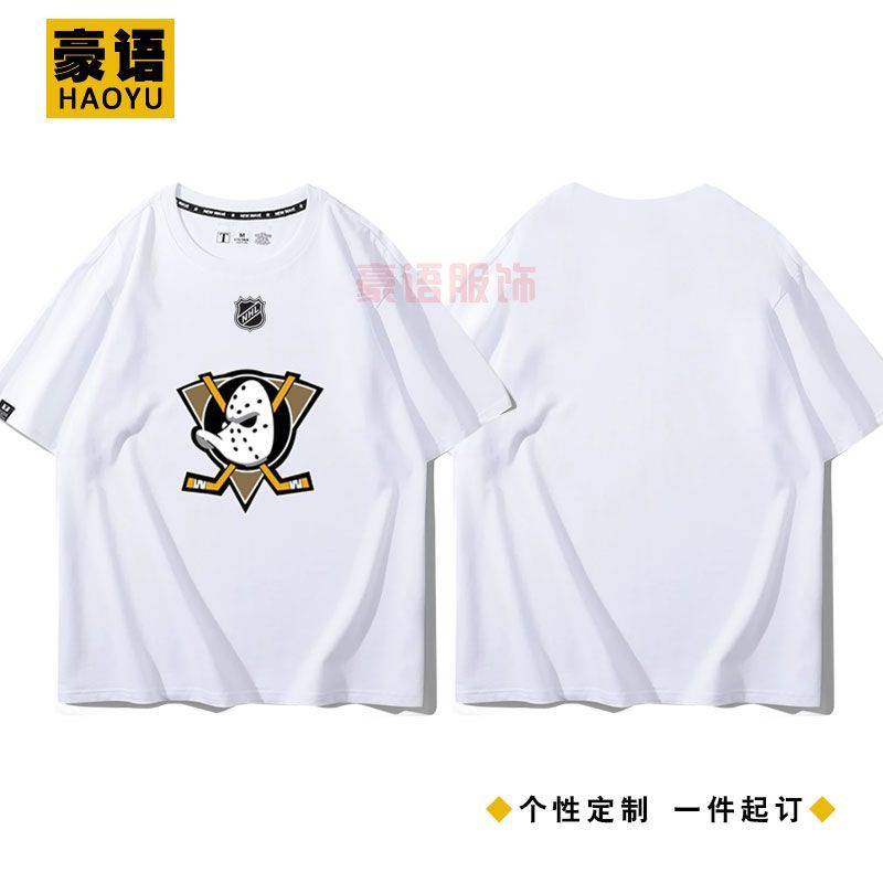 Áo Thun Nam Ngắn Tay 100% Cotton, Thiết Kế Logo Đội Khúc Côn Cầu NHL Ducklings