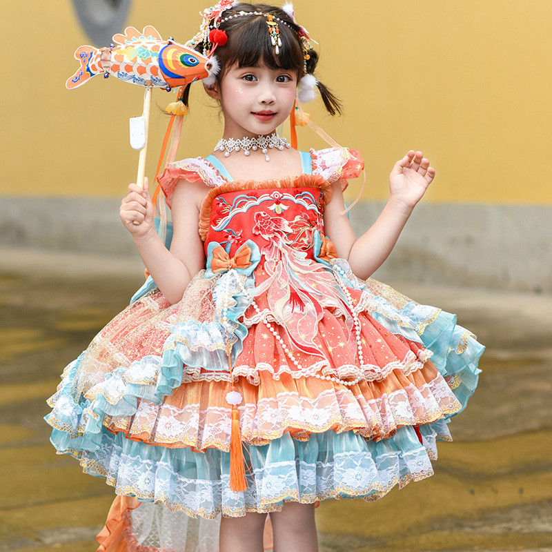 Đầm công chúa lolita koi cho bé gái Váy công chúa lolita mùa xuân hè trẻ em phong cách Trung Quốc Đầ