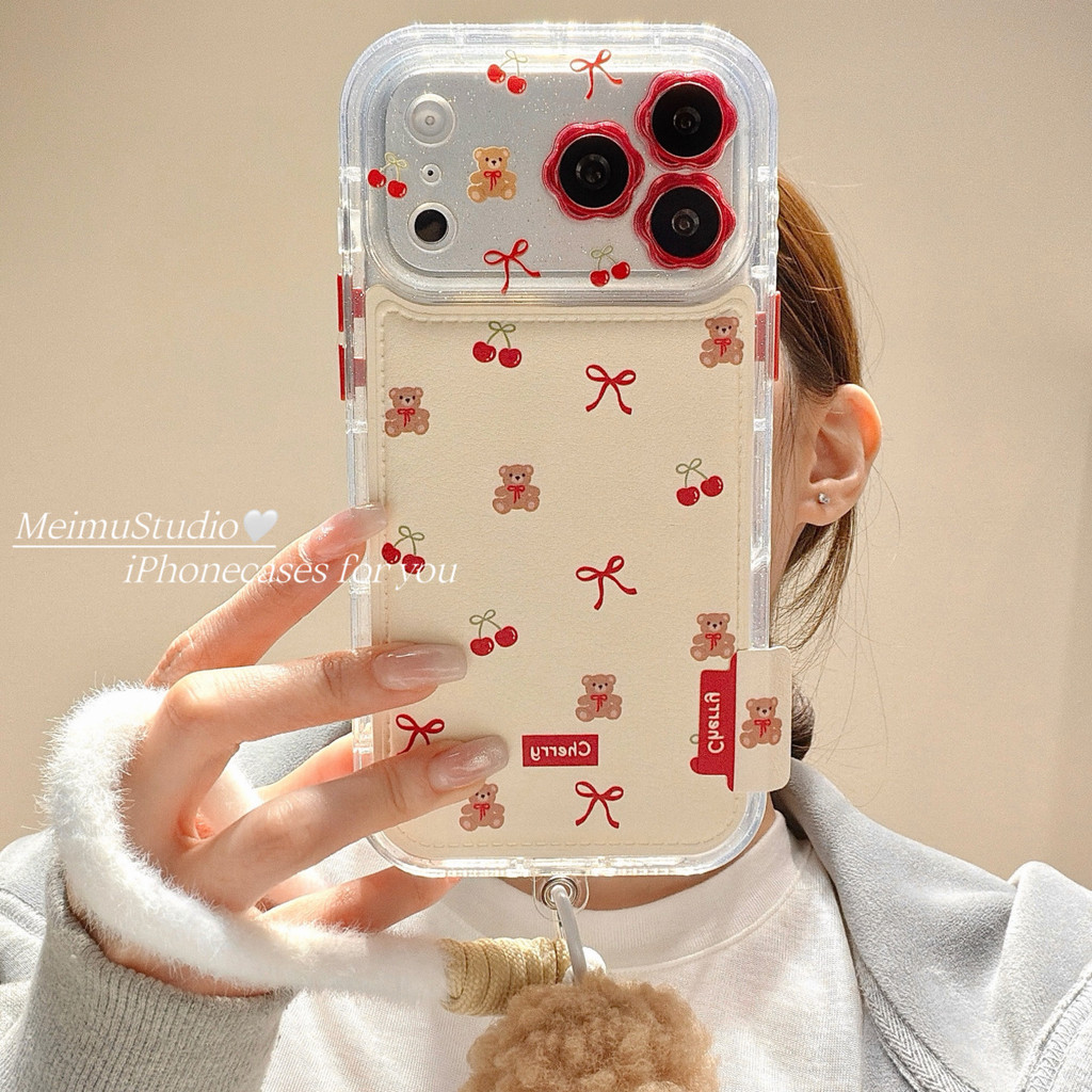 Meimu ins Phong Cách Hàn Quốc Gấu Nơ Anh Đào Đỏ Thích Hợp Cho Apple 17pro Vỏ Điện Thoại iphone16prom