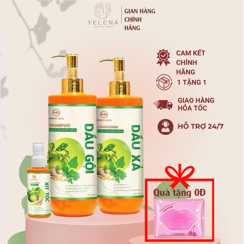 HAMYY SKIN Combo Dầu Gội Xả Ngải Cứu Bưởi Gừng, Dầu Gội Giảm Rụng Tóc, Hỗ Trợ Mọc Tóc 500ml m2
