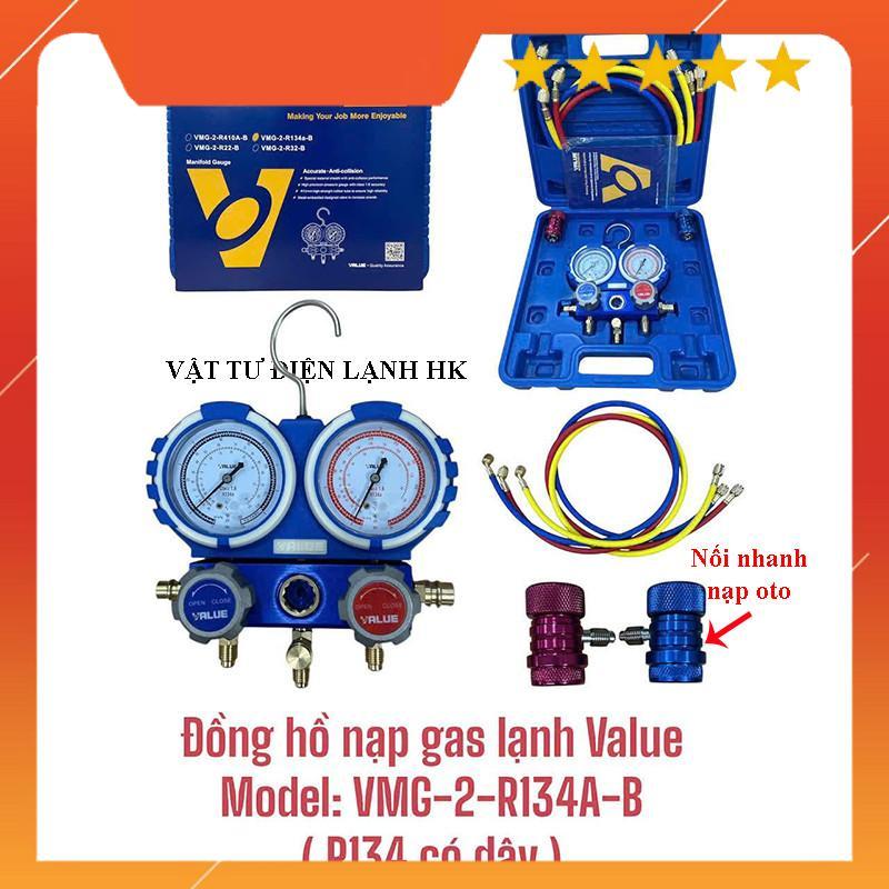 Bộ đồng hồ nạp gas lạnh điều hòa ô tô R134 Value VMG-2-R134a-B sạc ga 134 oto đầu nối nhanh hàng Bền