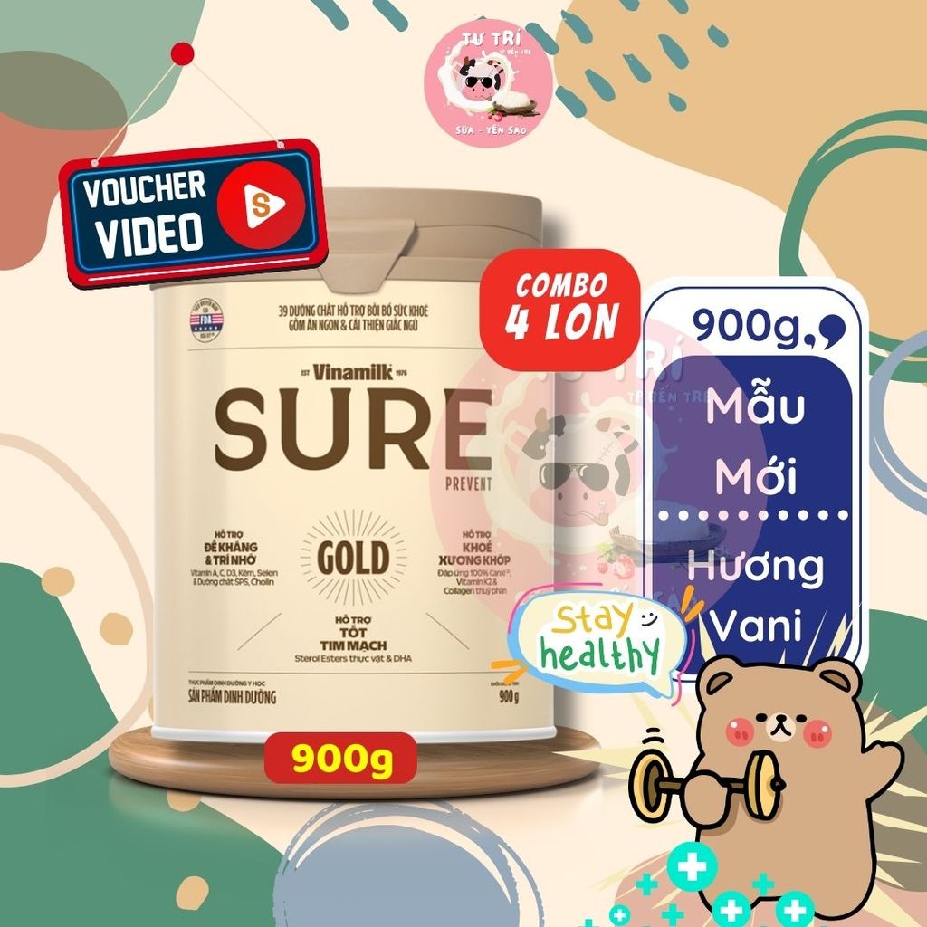 Combo 4 lon Sữa Bột Vinamilk Sure Gold ( Sure Prevent ) lon 900g.