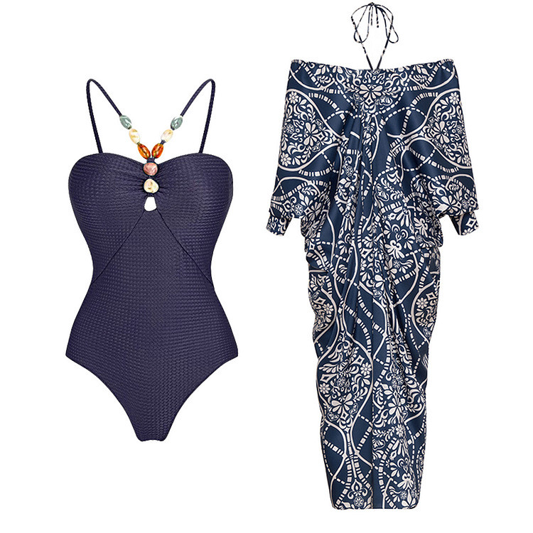 Bộ đồ bơi một mảnh đá nhiều màu xanh hải quân & váy áo phong cách dân tộc - Perfect cho kỳ nghỉ biển