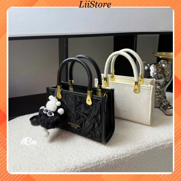 Túi Xách Nữ Thời Trang Dáng Hộp Đứng Da Nhung Đeo Chéo Kèm Charm Liistore K335