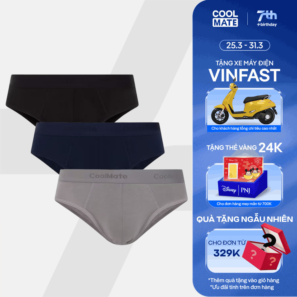 Combo 3 quần lót sịp tam giác Cotton đen, xám, xanh ghi Coolmate TGDXXg