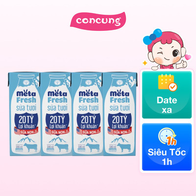 Sữa Tươi Tiệt Trùng MetaFresh Lợi Khuẩn 180ml (lốc 4 hộp)
