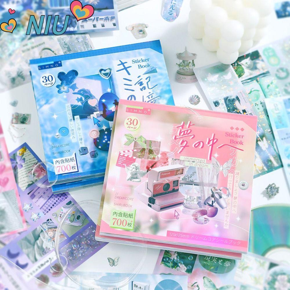 Nhãn dán nhật ký NIUYOUJS, Sách nhãn dán hoạt hình 30 tờ, Nhãn dán sổ lưu niệm DIY Dream Core Series
