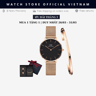 [Chính Hãng] Đồng Hồ Nữ Daniel  Petite Melrose Black Mặt Tròn, Size 28mm, 32mm, 36mm,Vòng Cuff Chính Hãng