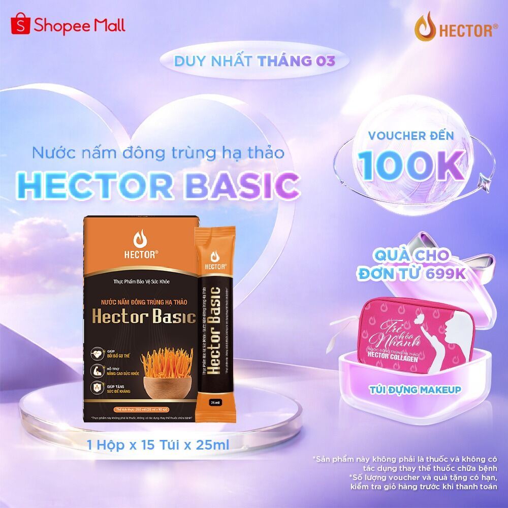 Hector Basic Nước nấm Đông trùng hạ thảo hỗ trợ bồi bổ sức khỏe hằng ngày (1 hộp x 15 gói x 25ml)