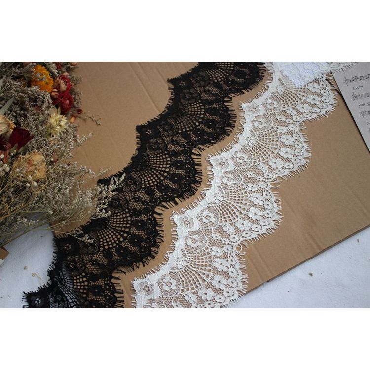 3Yards 9,5Cm Trắng Đen Hoa Thêu Ren Vải Viền Ruy Băng DIY May Thủ Công Chất Liệu