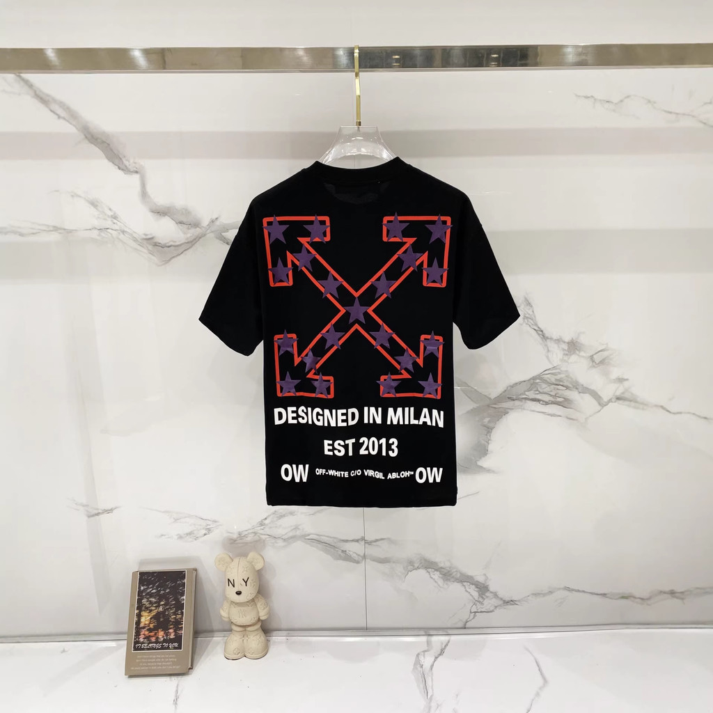 HFV6 Off-White Summer large arrow English print round neck short sleeve shirt T T-shirt for Men and 