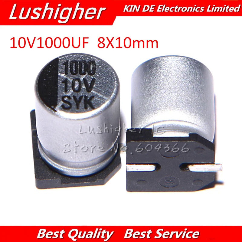 10 chiếc 10V 1000UF Kích thước 8x10mm SMD 10V1000UF Tụ điện điện phân nhôm