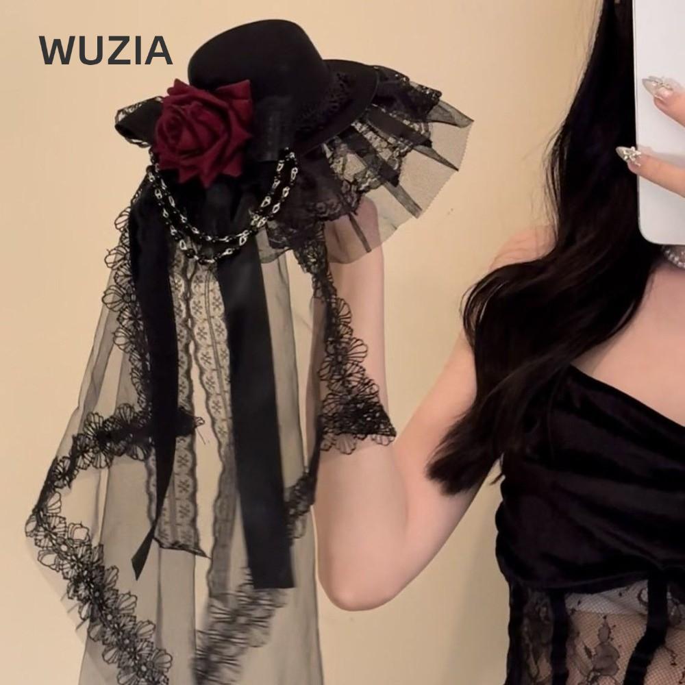 WUZIA Gothic Veil Rose Top Hat, Gothic Dark Cosplay Trang Phục Gothic Mũ Đội Đầu Gothic, Quà Tặng Đe