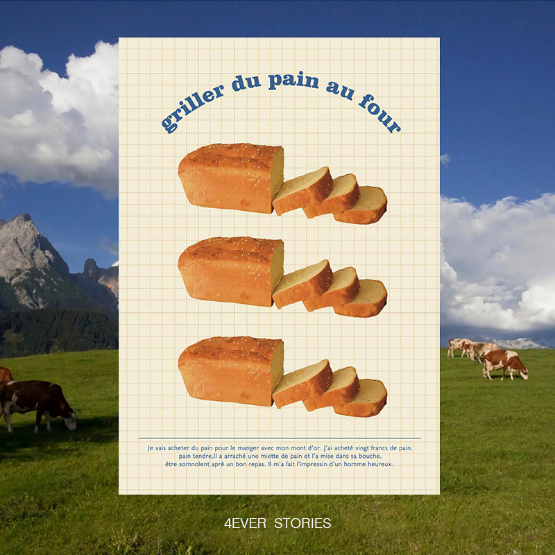 [Sẵn Sàng] ins Cut Open Toast Kem Dễ Thương Nghệ Thuật Poster Cửa Hàng Món Tráng Miệng Tranh Trang T