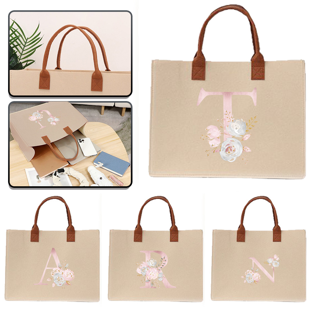 In stock Felt tote bag Exquisite print Thickened 【Lowest price】 Commuter shopping bag Large felt tot