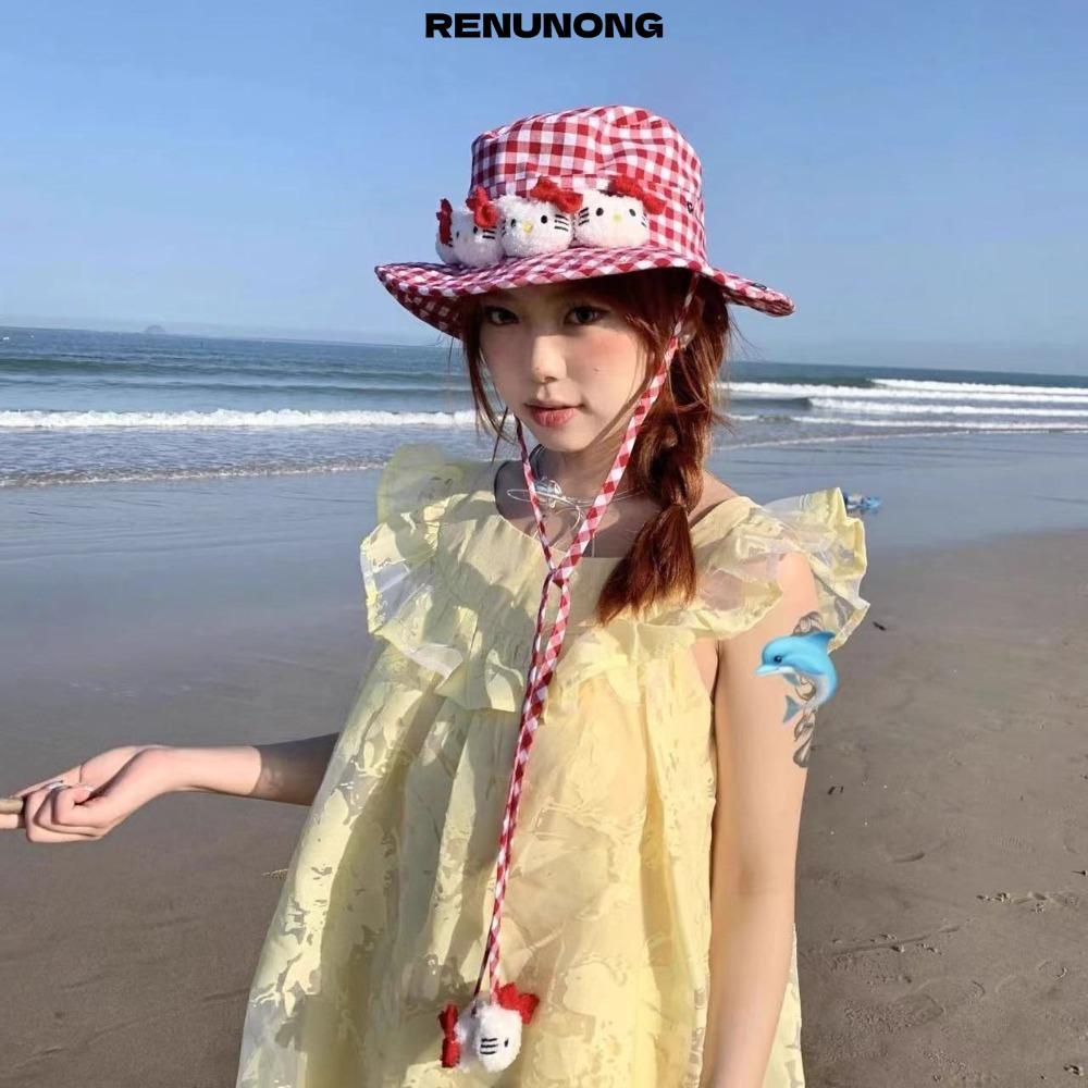 Mũ chống nắng RENUNONG, Mũ ngư dân hoạt hình Sanrio Hello Kitty, Quà tặng mũ đi biển chống tia cực t