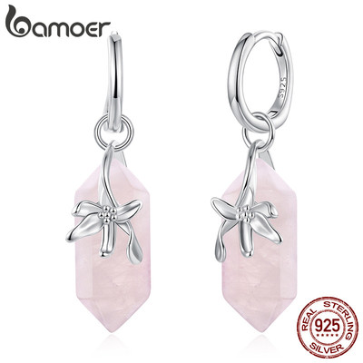 Bông tai bạc Bamoer 925 với pha lê hồng, quà tặng đẹp mắt