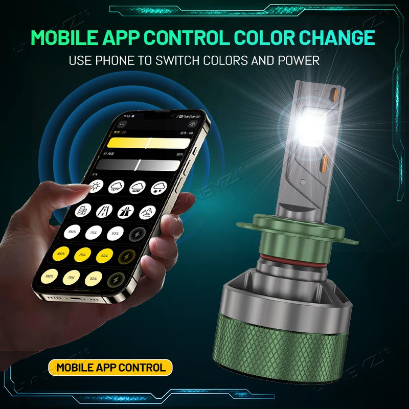 Đèn pha LED HYNBYZJ H7 AI Điều khiển ứng dụng di động 1500W 3000K-8000K Chip LED thông minh Công suấ
