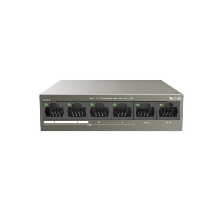 Switch PoE Tenda TEF1106P-4-63W Chính hãng (6 port 100Mbps với 4 port PoE và 2 port Uplink 100Mbps)
