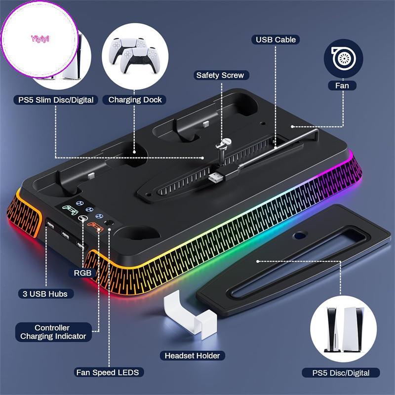 Yiyi Cho PS5 Pro PS5 Slim Games Console Đứng Dọc Trạm Làm Mát Quạt Làm Mát Bộ Điều Khiển Sạc Cho Pla