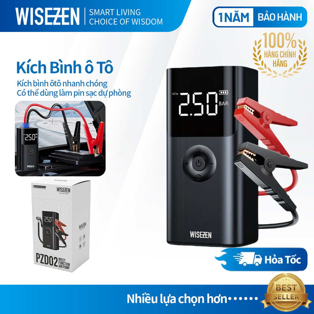 Kích Bình ô Tô Kiêm Bơm Lốp 4 Trong 1 Wisezen 10000mAh