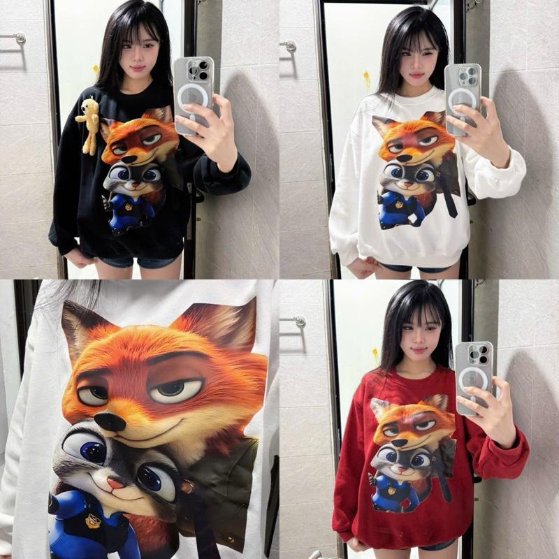 (Deal open for sale with bear) Sweater with cute police fox and rabbit print made of cotton fleece -