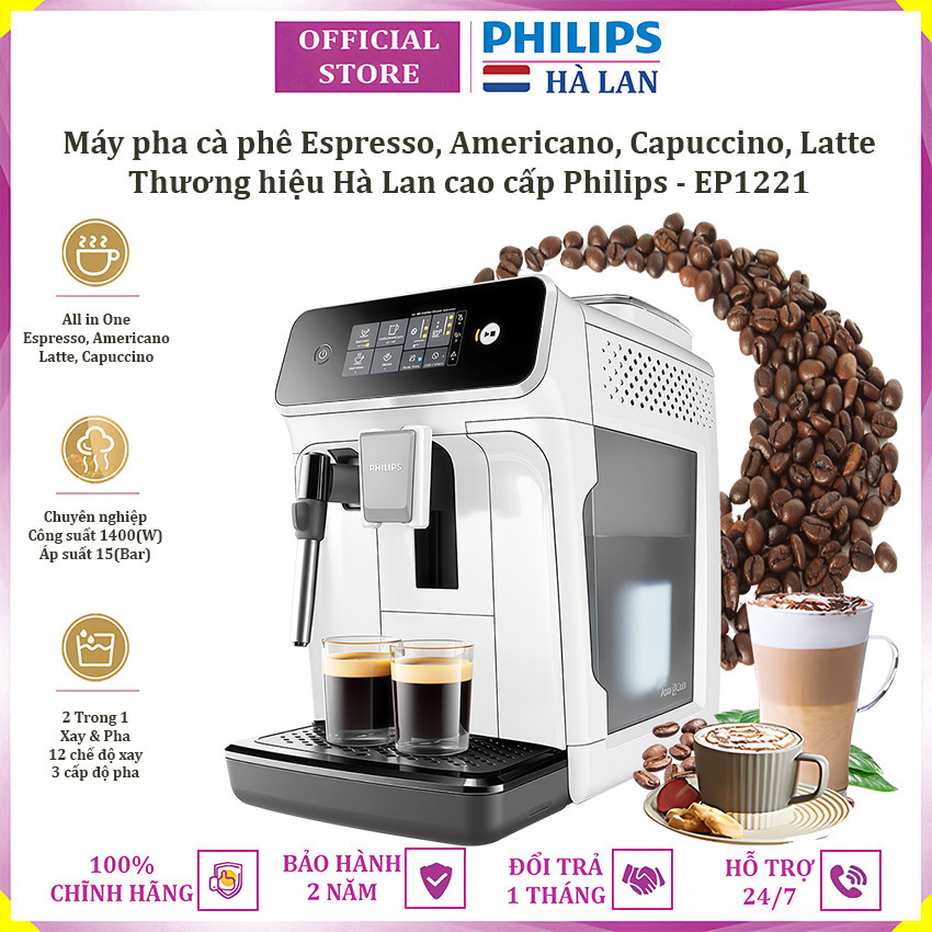 Máy pha cà phê Espresso, Americano tự động và Capuccino, Latte thương hiệu Hà Lan Philips EP1221/69 